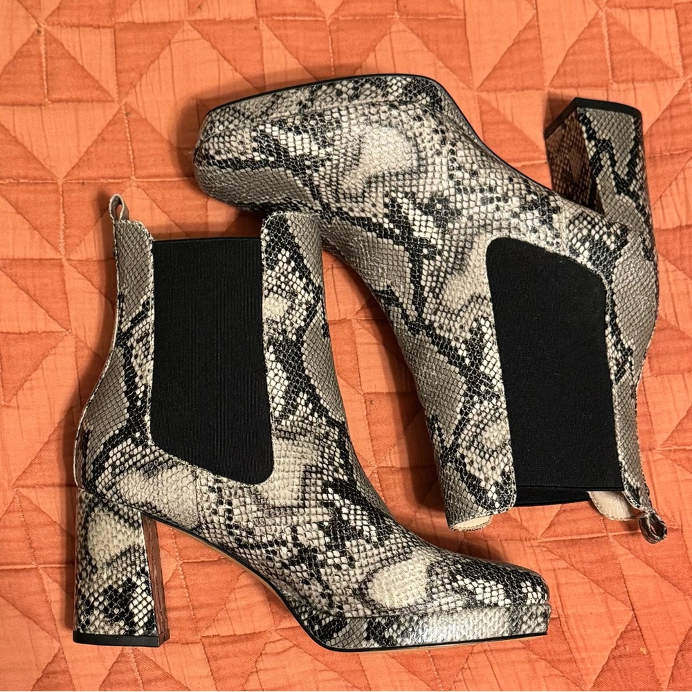 French Connection. Snake Print Square Toe Boot. Size 7.